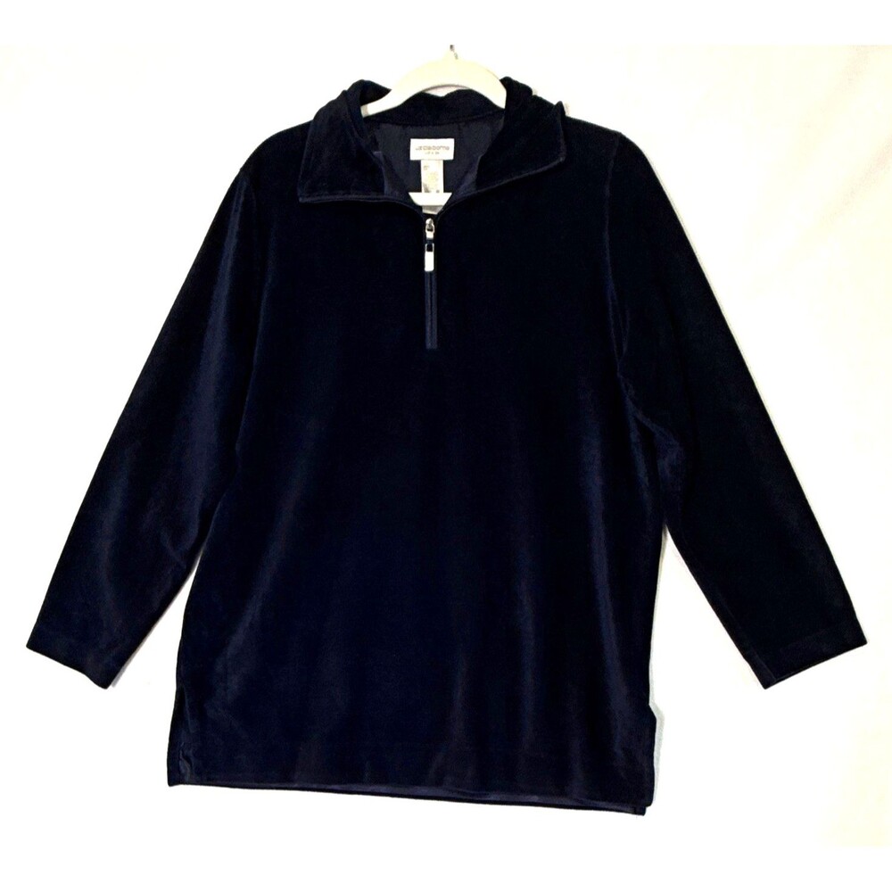 Liz Claiborne Women's Sz L Navy Corduroy Quarter Zip Pullover Top Comfy Cozy Y2K